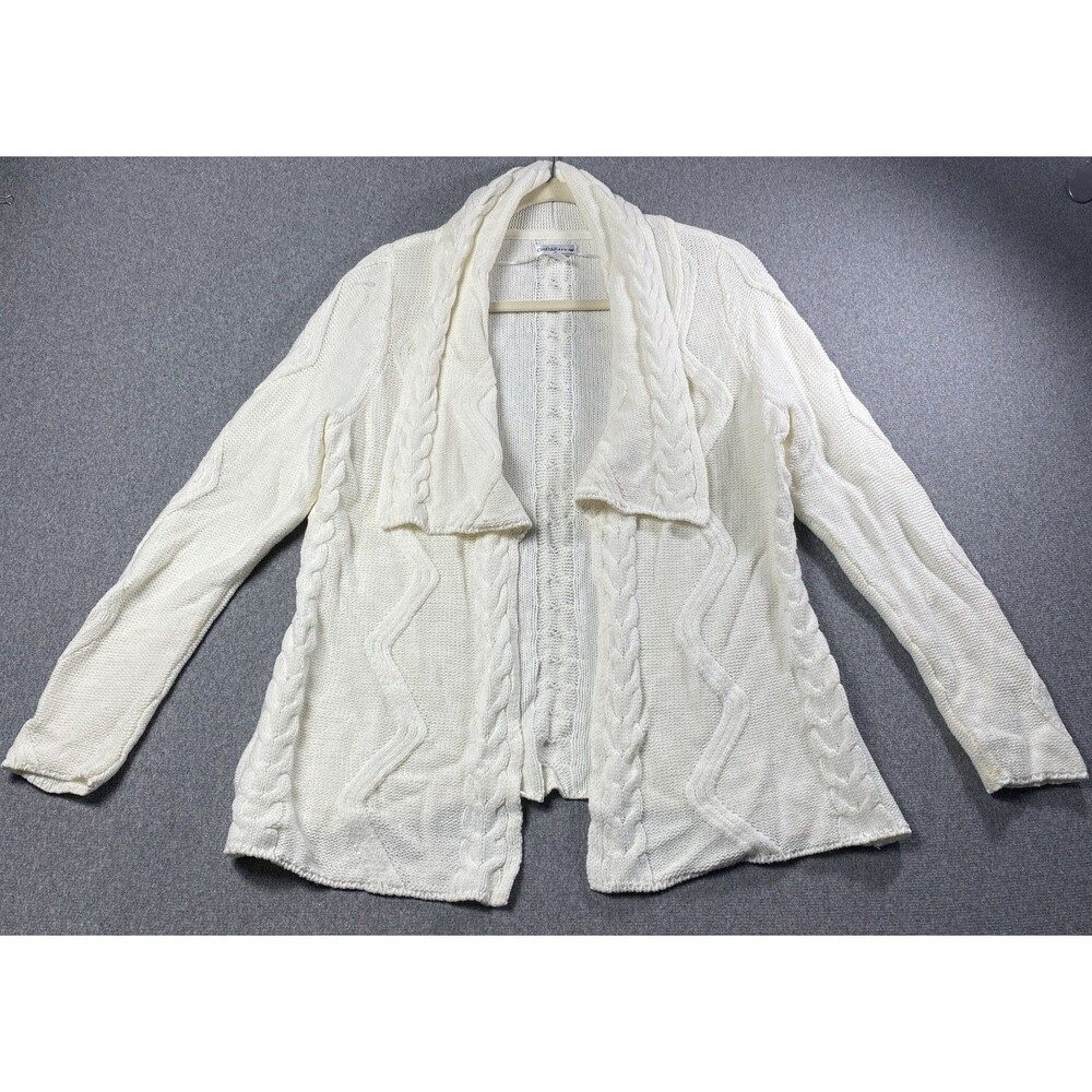 Croft Barrow Open Front Cardigan Chunky Cable Knit Ivory Petite  Sz PL